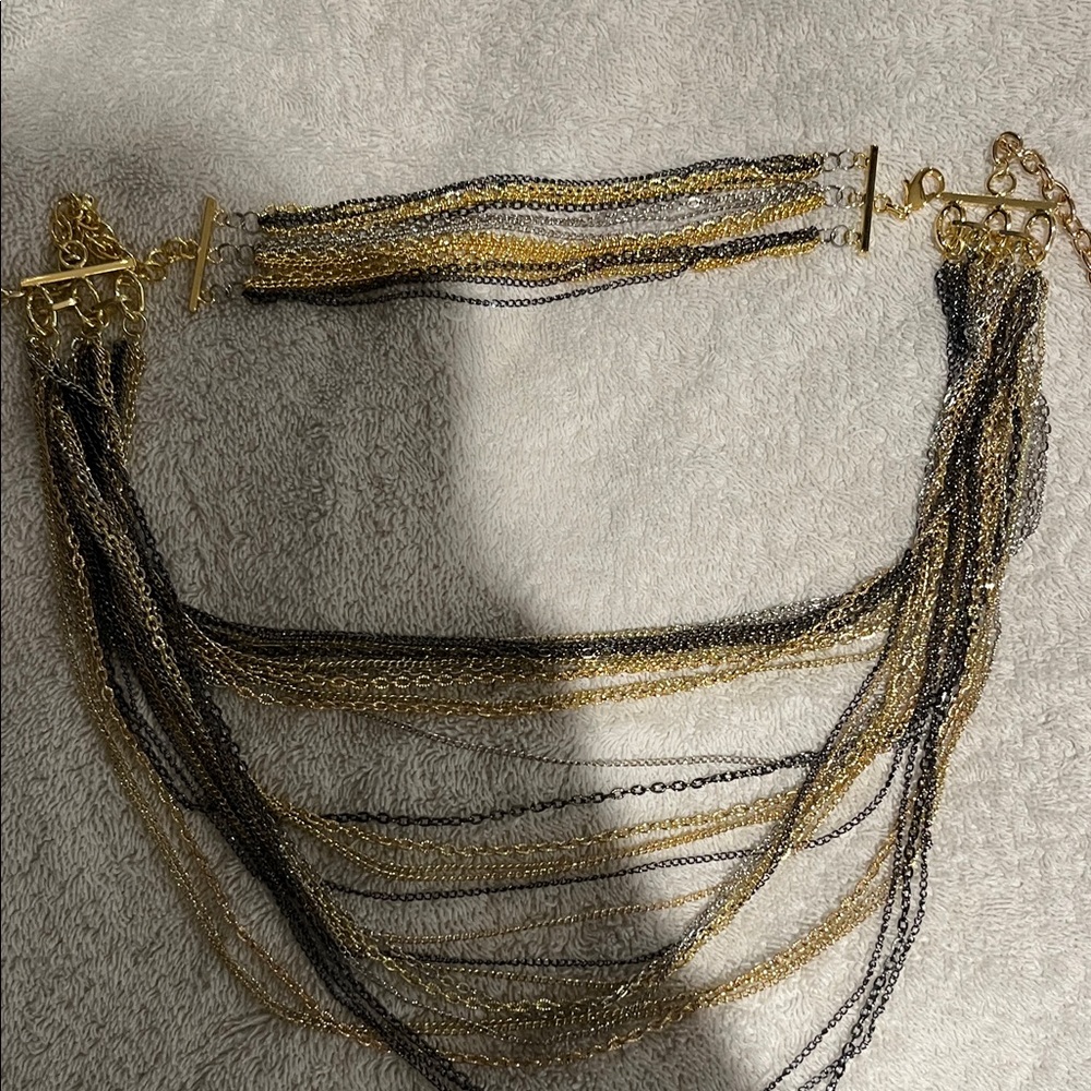 Chic Gold and Black Multi-Strand Necklace